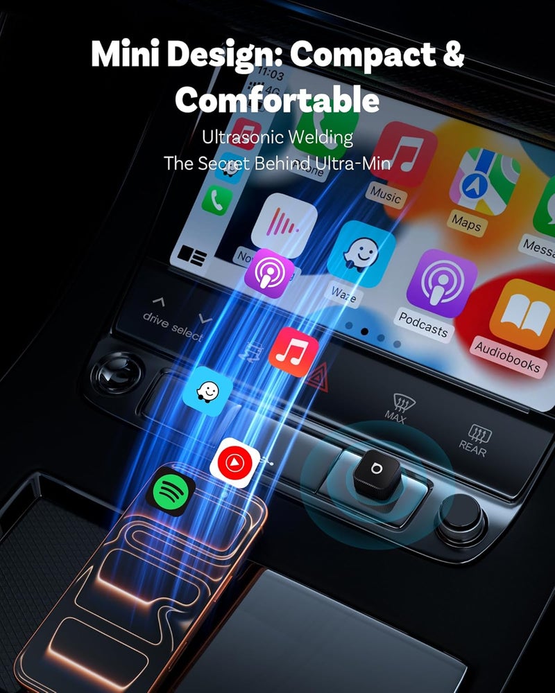 Ottocast 2026 Upgrade Mini Cube 3.0, 2-in-1 Wireless CarPlay & Android Auto Adapter, Plug & Play Dongle, Fast Auto-Reconnect, Dual-Band 5Ghz, for Cars with Wired CarPlay & Android Auto (Black) - Image 4